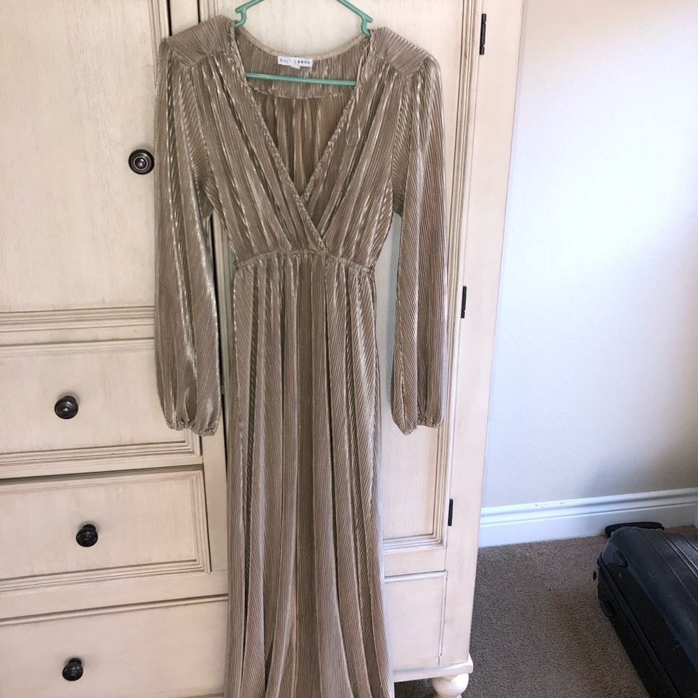 Long Gold Pleated Maxi dress